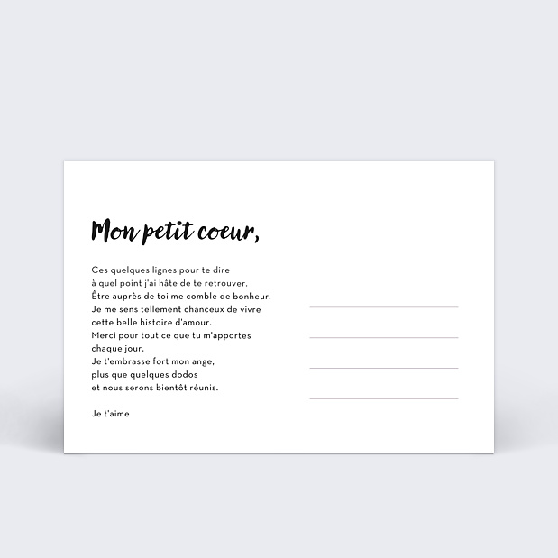 Carte D'Amour Cadre Blanc avec Coeur Verso