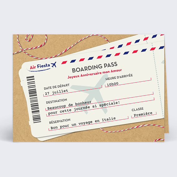 Carte d'amour Boarding Pass - Bon Pour Recto
