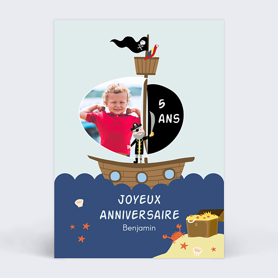 Carte Anniversaire enfant Bateau Pirate