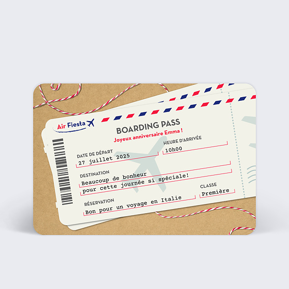 Carte anniversaire adulte Boarding Pass - Bon Pour Voyage