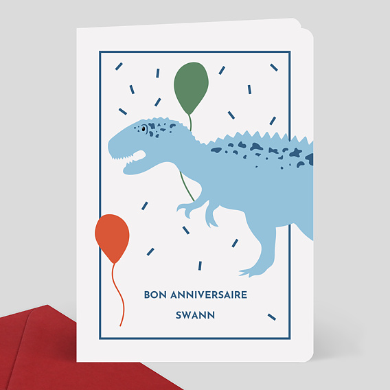 Carte Anniversaire Dinosaure et Ballons