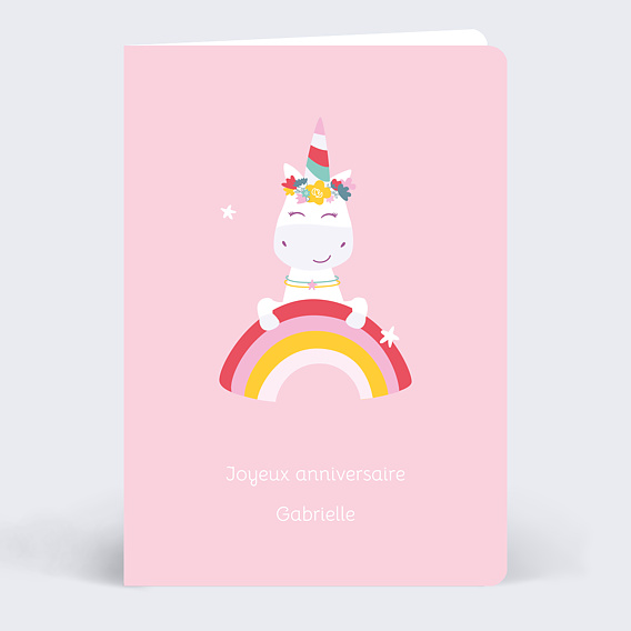 Carte anniversaire enfant Licorne Arc-en-ciel