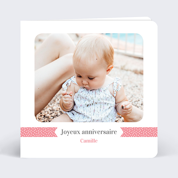 Carte anniversaire enfant Ruban Rose