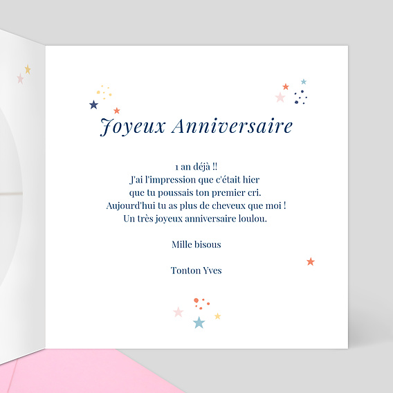 Carte anniversaire enfant Petites Étoiles Intérieur Droit