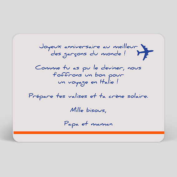 Carte d'Anniversaire Billets d'avion - Bon Pour - Popcarte