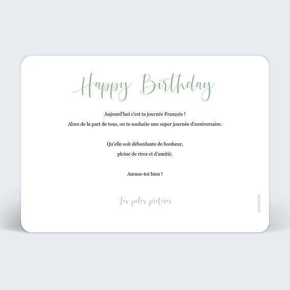 Carte anniversaire Cinematic III Verso