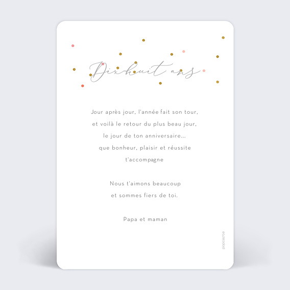 Carte anniversaire Milestone Petits Pois Verso