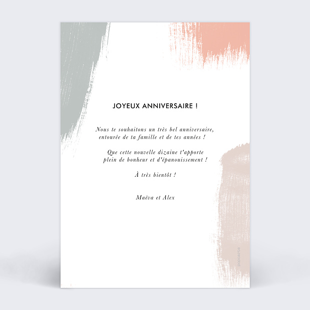 Carte Anniversaire Traits de Peinture Verso