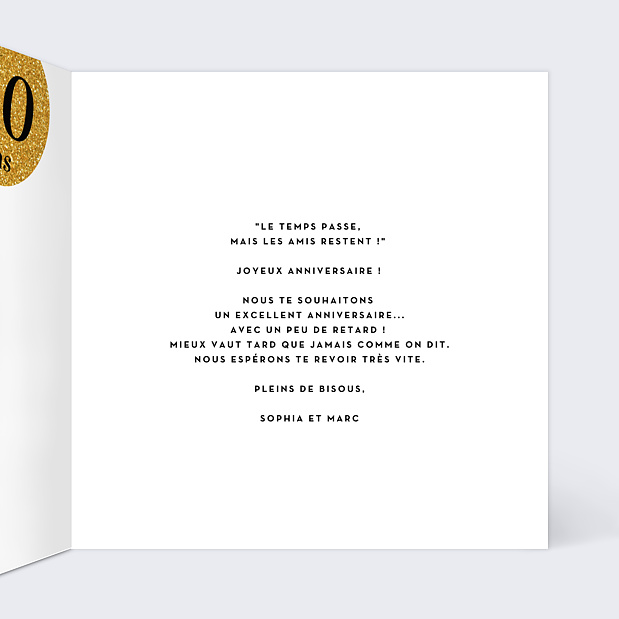 Carte Anniversaire Paillettes Intérieur Droit