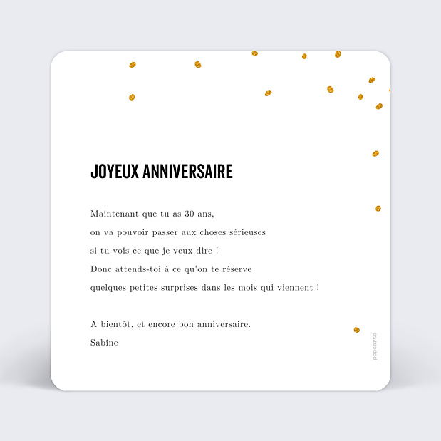 Carte Anniversaire Poussière d'Étoiles Verso