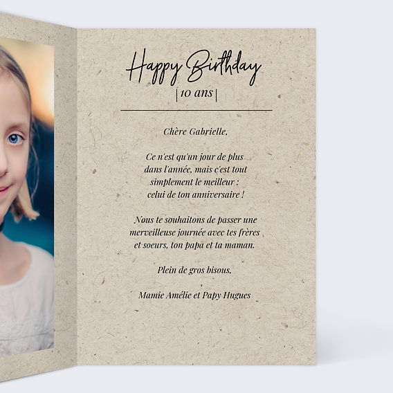Carte anniversaire enfant Esprit Chiné Intérieur Droit