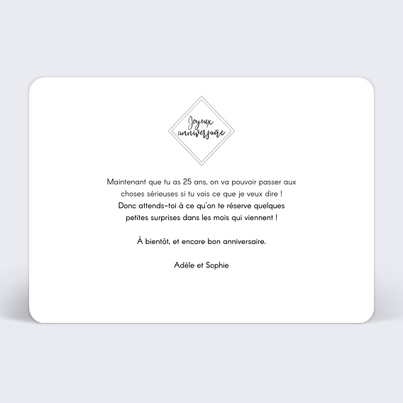 Carte anniversaire Charme Classique Verso