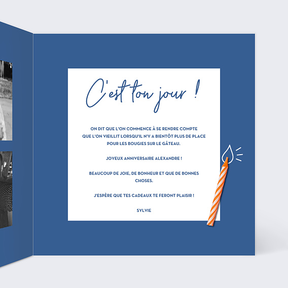 Carte anniversaire Bougie Intérieur Droit