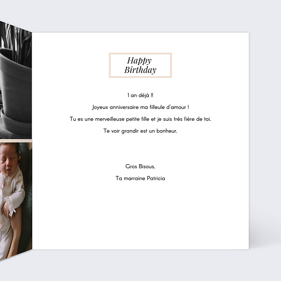 Carte anniversaire enfant Étiquette Poudrée Intérieur Droit