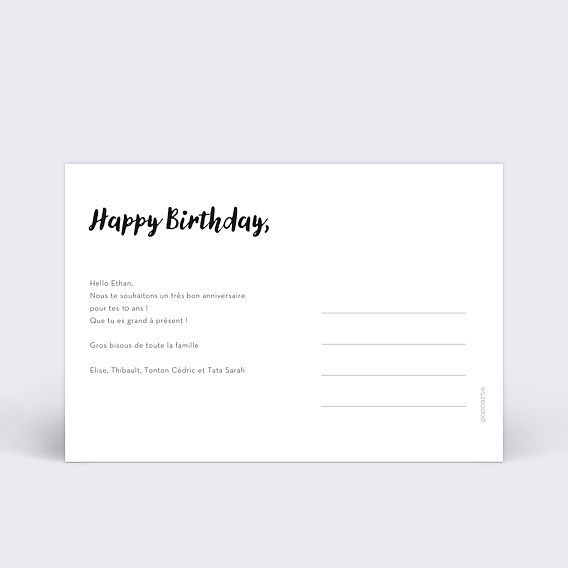 Carte anniversaire enfant Grand Cadre Blanc Verso