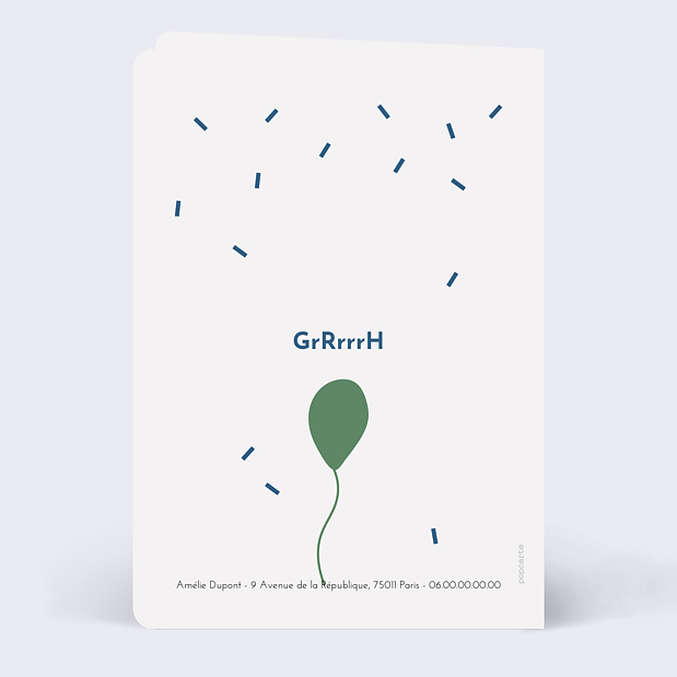 Carte Anniversaire Dinosaure et ballons Verso