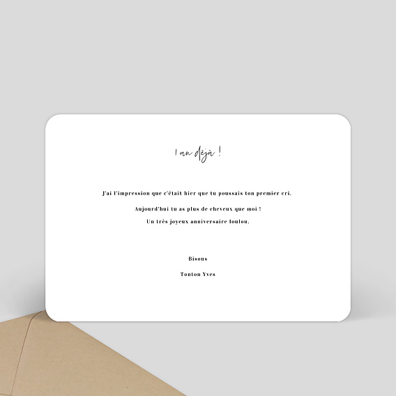 Carte anniversaire enfant Charme Classique Verso