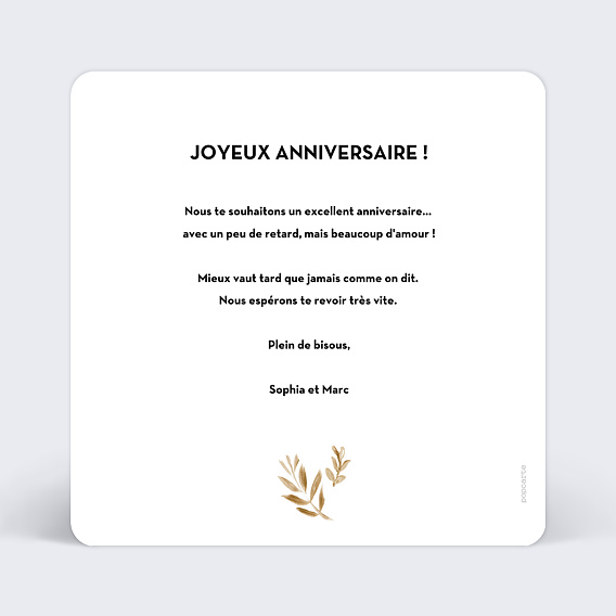 Carte anniversaire Golden Jungle Verso