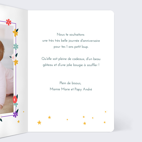 Carte anniversaire enfant Licorne Fleurs Intérieur Droit