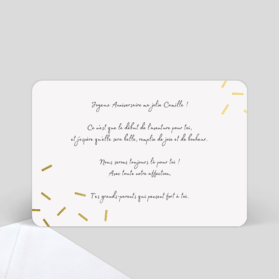 Carte anniversaire enfant Âge Paillettes Verso