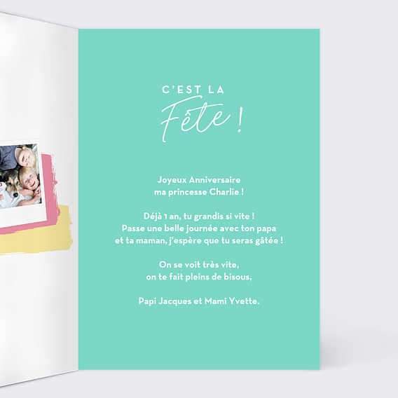 Carte anniversaire enfant Gâteau d'Anniversaire Intérieur Droit