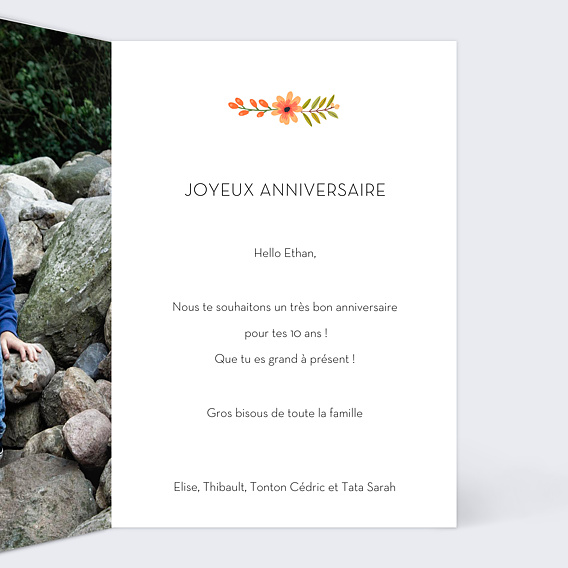 Carte anniversaire enfant Bouquet Printanier Intérieur Droit