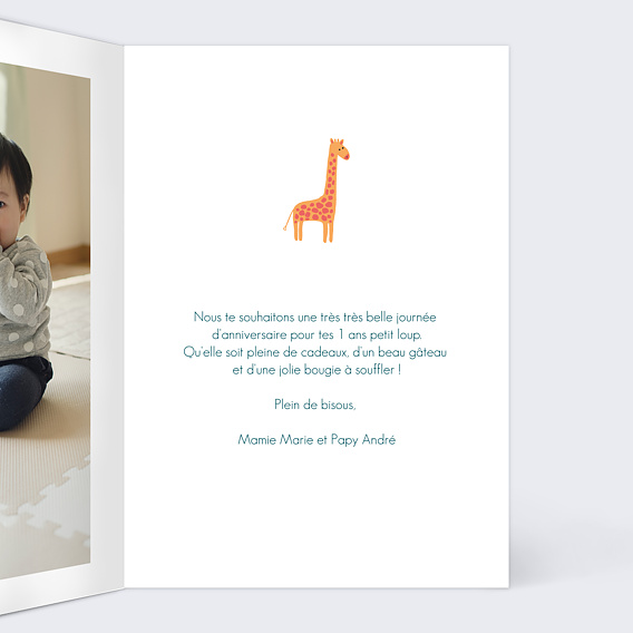 Carte anniversaire enfant Animaux de la Jungle Intérieur Droit