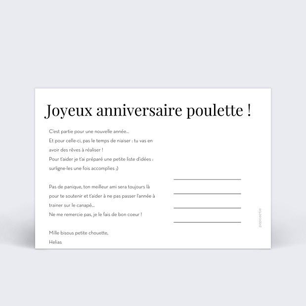 Carte Anniversaire Challenge Liste Verso