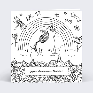 Carte Anniversaire enfant Coloriage Licorne