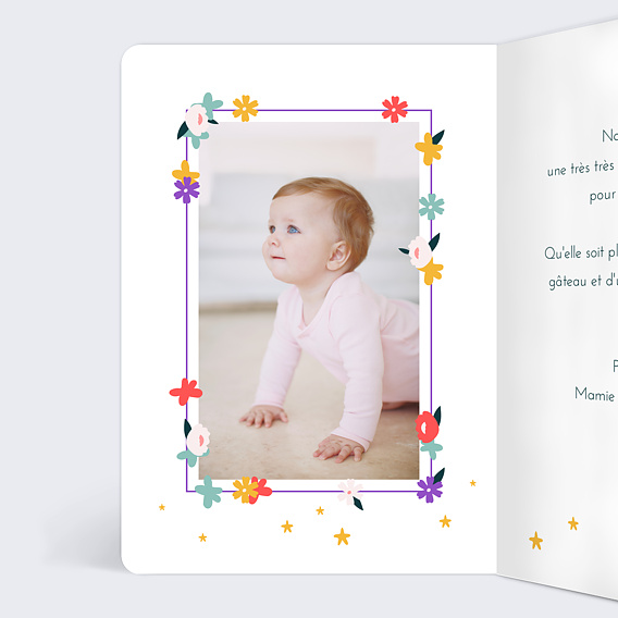 Carte anniversaire enfant Licorne Fleurs Intérieur Gauche