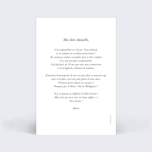 Carte Anniversaire Polaroid Simple Verso