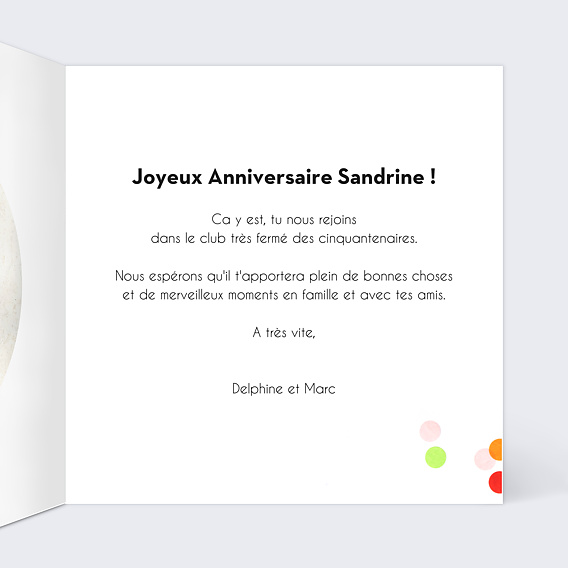 Carte anniversaire Party 50 Intérieur Droit