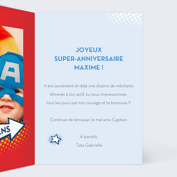 Carte anniversaire enfant Drôle de super-héros Intérieur Droit