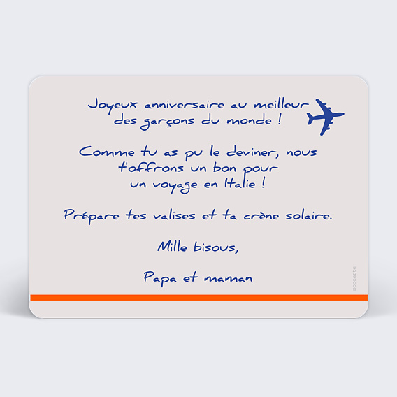 Carte anniversaire Billets d'Avion Verso