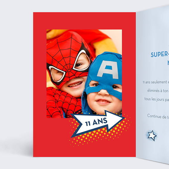 Carte anniversaire enfant Drôle de super-héros Intérieur Gauche