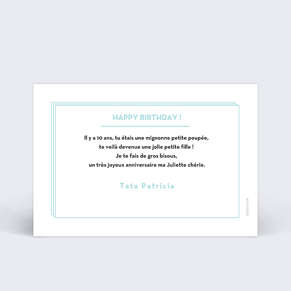 Carte anniversaire enfant Avant Après Verso