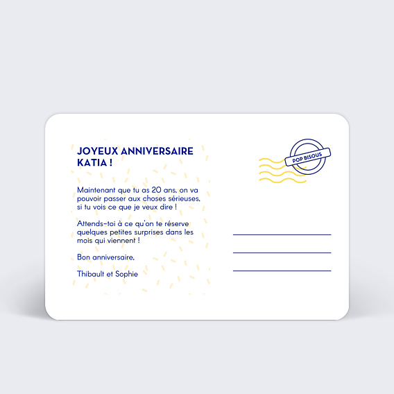 Carte anniversaire adulte Bisous Verso