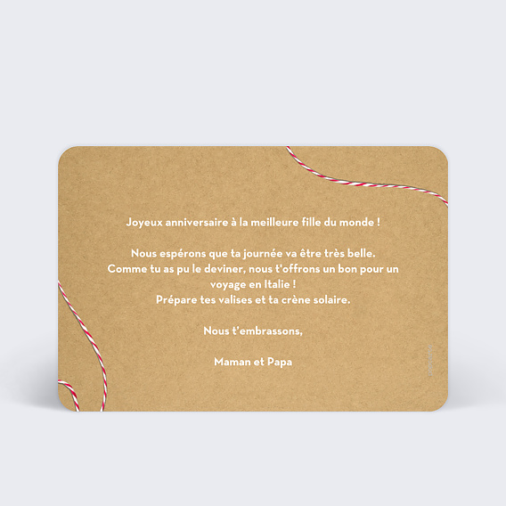 Carte anniversaire Boarding Pass - Bon Pour Voyage Verso