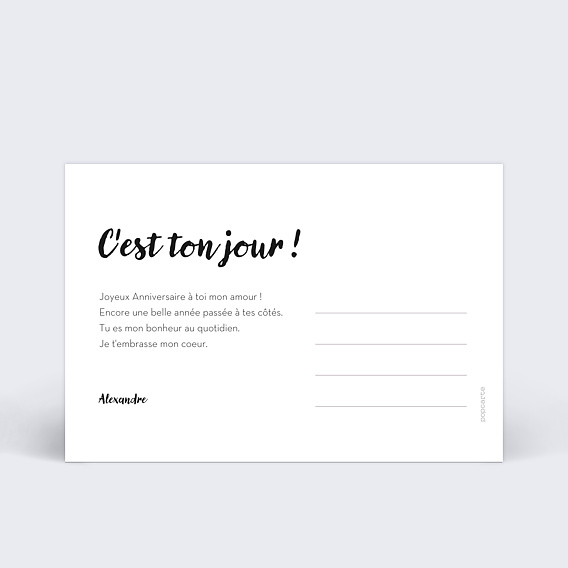 Carte anniversaire adulte Cadre Blanc avec Cœur Verso