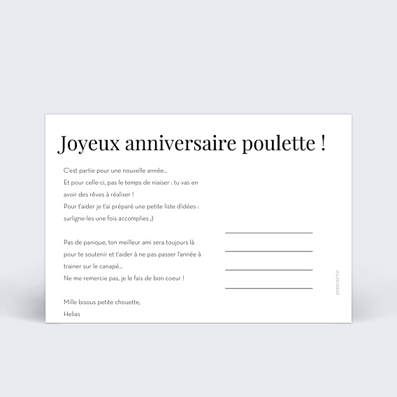 Carte anniversaire Challenge Liste Verso