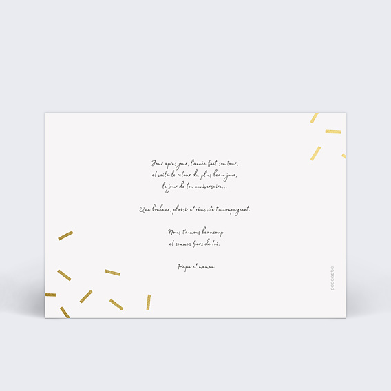 Carte anniversaire Chic Confettis Verso