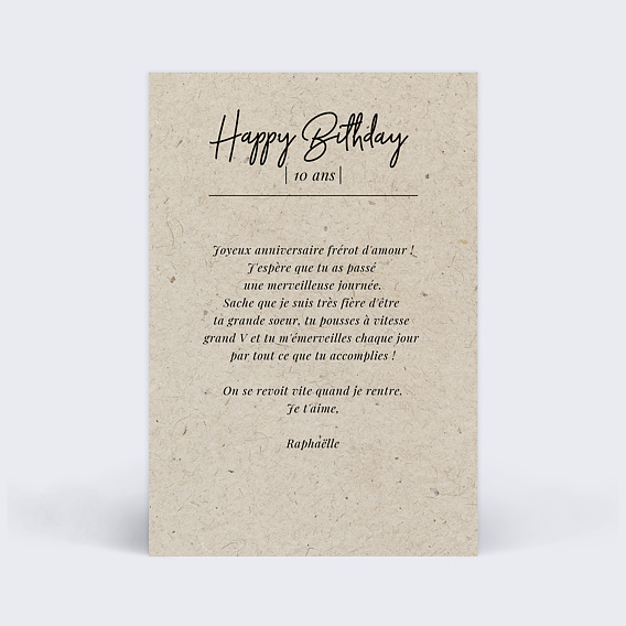 Carte anniversaire enfant Esprit Chiné 4 Verso