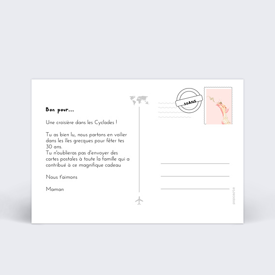 Carte anniversaire Roadtrip Avion - Bon Pour  Verso