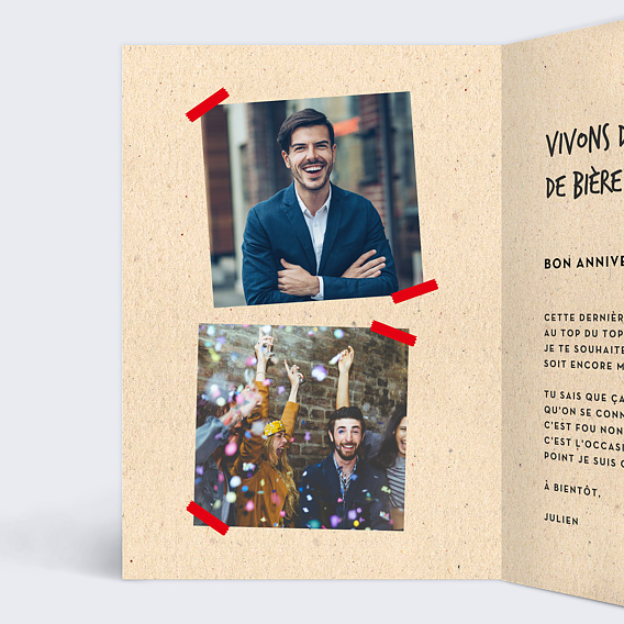 Carte anniversaire Bière Pression Intérieur Gauche