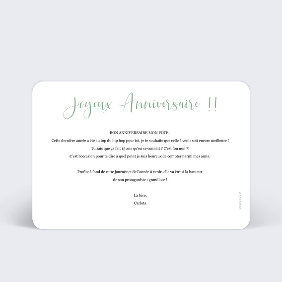 Carte anniversaire Cinematic II Verso