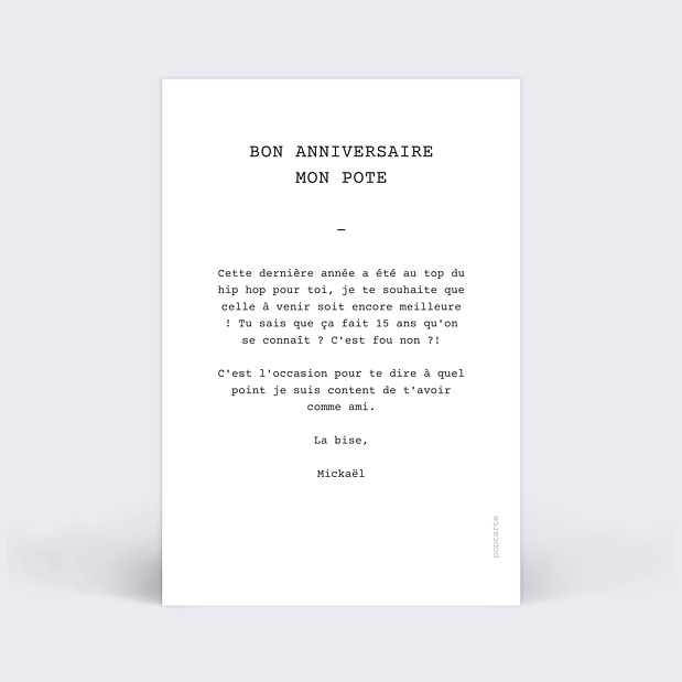 Carte Anniversaire Polaroid Simple II Verso