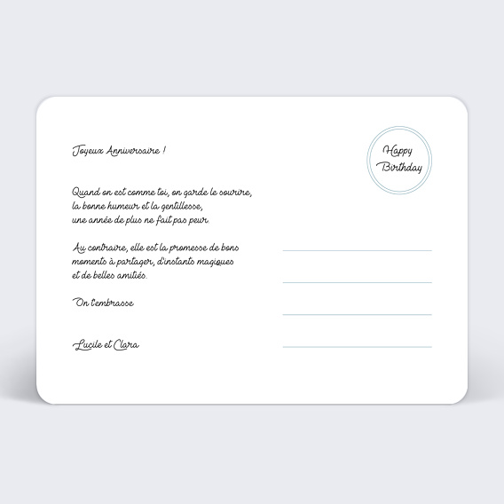 Carte anniversaire Étiquette Cercle Verso