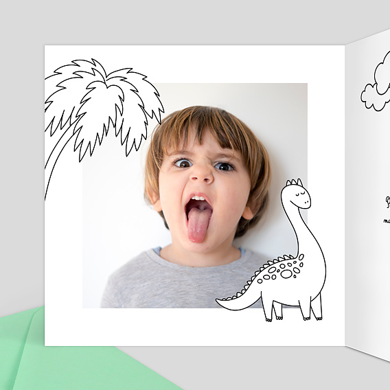 Carte anniversaire enfant Coloriage Dinosaure Intérieur Gauche
