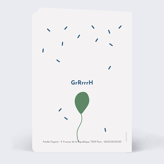 Carte anniversaire enfant Dinosaure et Ballons Verso