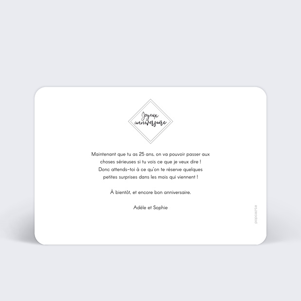 Carte Anniversaire Charme Classique Verso